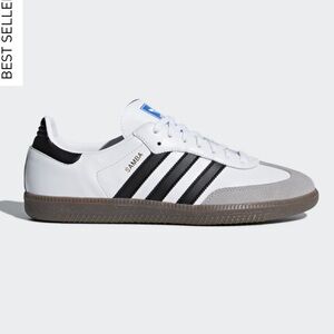 Adidas OG Samba Shoes in Cloud White/Core Black/Gum; size 6.5 M, 7.5 W